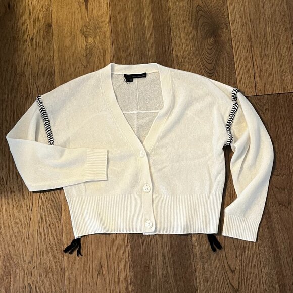 360 Cashmere Ecru/Black Boho-Western Fringe Cardigan - Picture 1 of 3